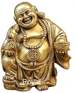 Brass Laughing Buddha Statue | Fengshui Item | Golden Color | Vastu Shashtra for Good Luck | Kuber Murti | LxWxH - 8x6x9.5 inches/Weight - 5.6kg