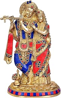 AONA Radha Krishna Idol Standing Pose Brass Idol Multicolor Statue, Height : 12 Inches