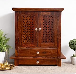 Wudniture Solid Sheesham Wood Handcrafted Temple for Home & Puja Room (Natural Teak Finish) | Wooden Pooja Mandir