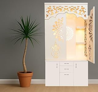 Alpine Willow Premium 3X6 Ft Temple for Home with Door | Puja Mandir with Door | Large Devghar with LED Lights