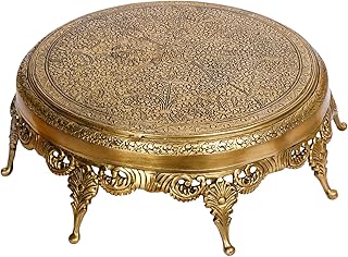 ARTVARKO Big Brass Designer Chowki Round Table for God Idols Temple Decor Puja Marriage Gift 17 Inch