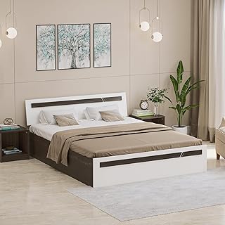 BLUEWUD Pollo King Size Engineered Wood Platform Bed with Storage Box for Bedroom Home Furniture (Wenge & White)