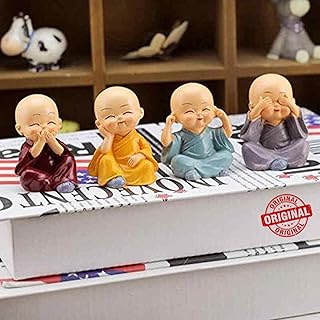 TIED RIBBONS Set of 4 Miniature Buddha Monk Statues for Home Decor