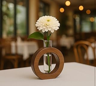 WOODSOME Decorative Glass Test Tube with Donut Wooden Holder Vase