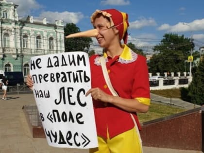 В центре Рязани Буратино и лиса вышли на пикет в защиту леса в Заборье