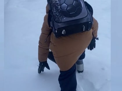 В Рязани школьник добирается до школы через сугробы
