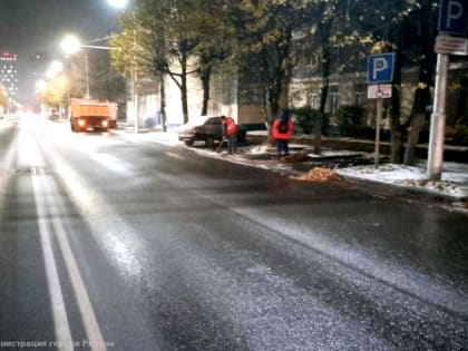 Спецтехника Дирекции благоустройства ночью обрабатывала тротуары и дороги