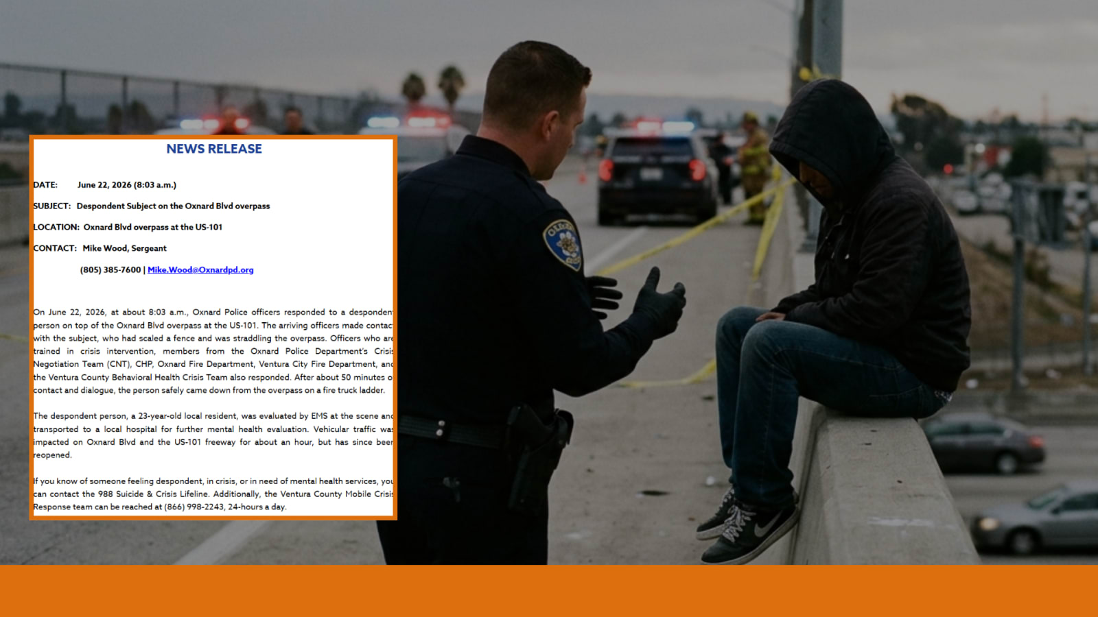 Oxnard police safely talk 23-year-old man down from freeway overpass after 50-minute standoff