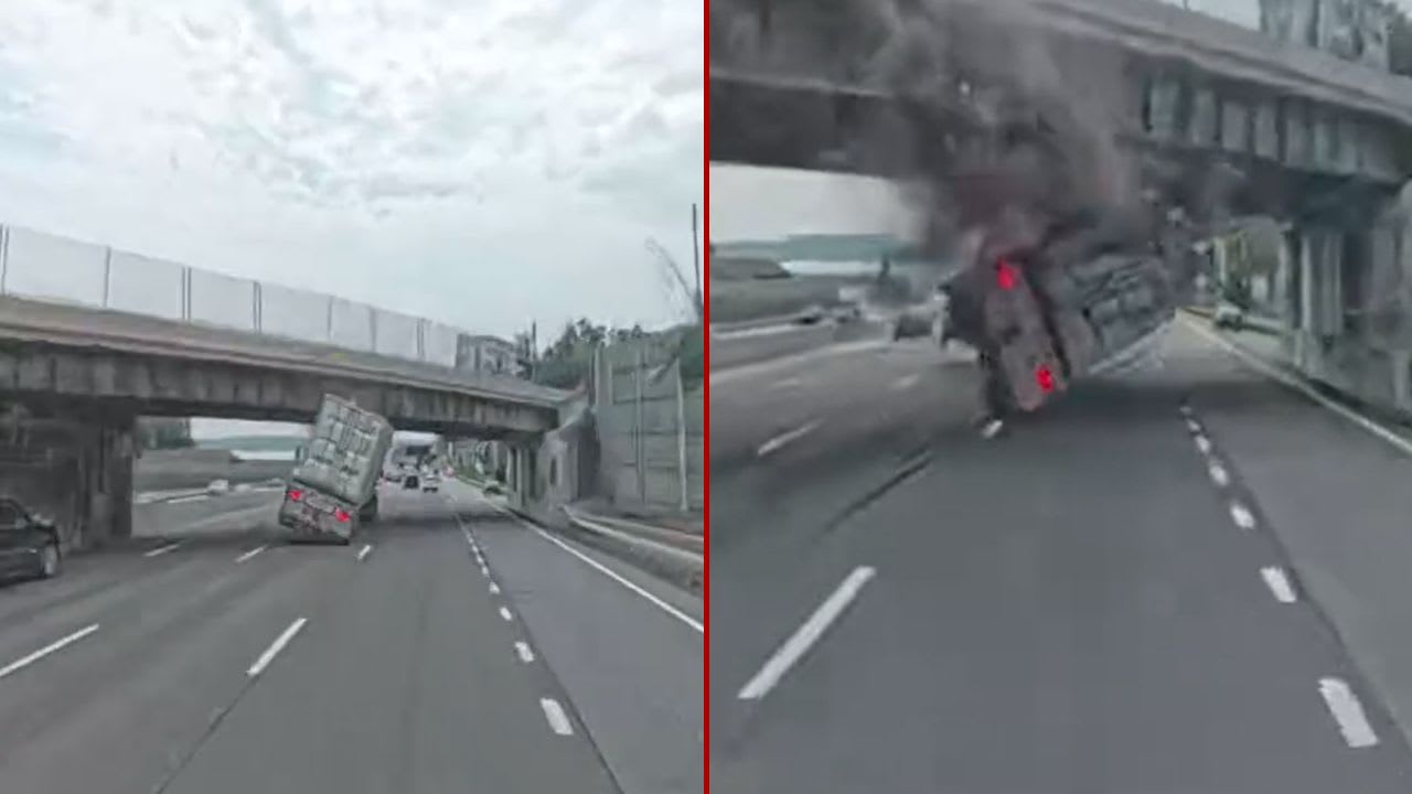 Dashcam Captures Tractor-Trailer Striking Thruway Overpass and Overturning in Nyack