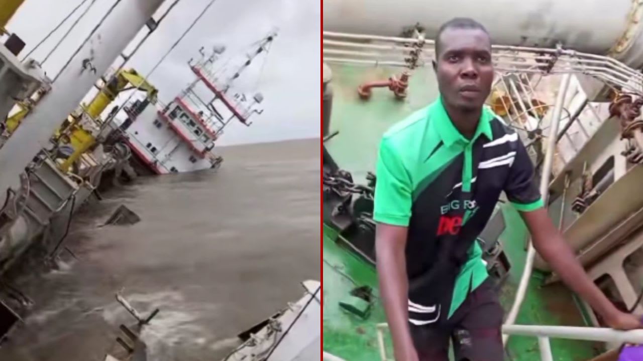 Nigerian Man Films Terrifying Moment as Cargo Ship Sinks