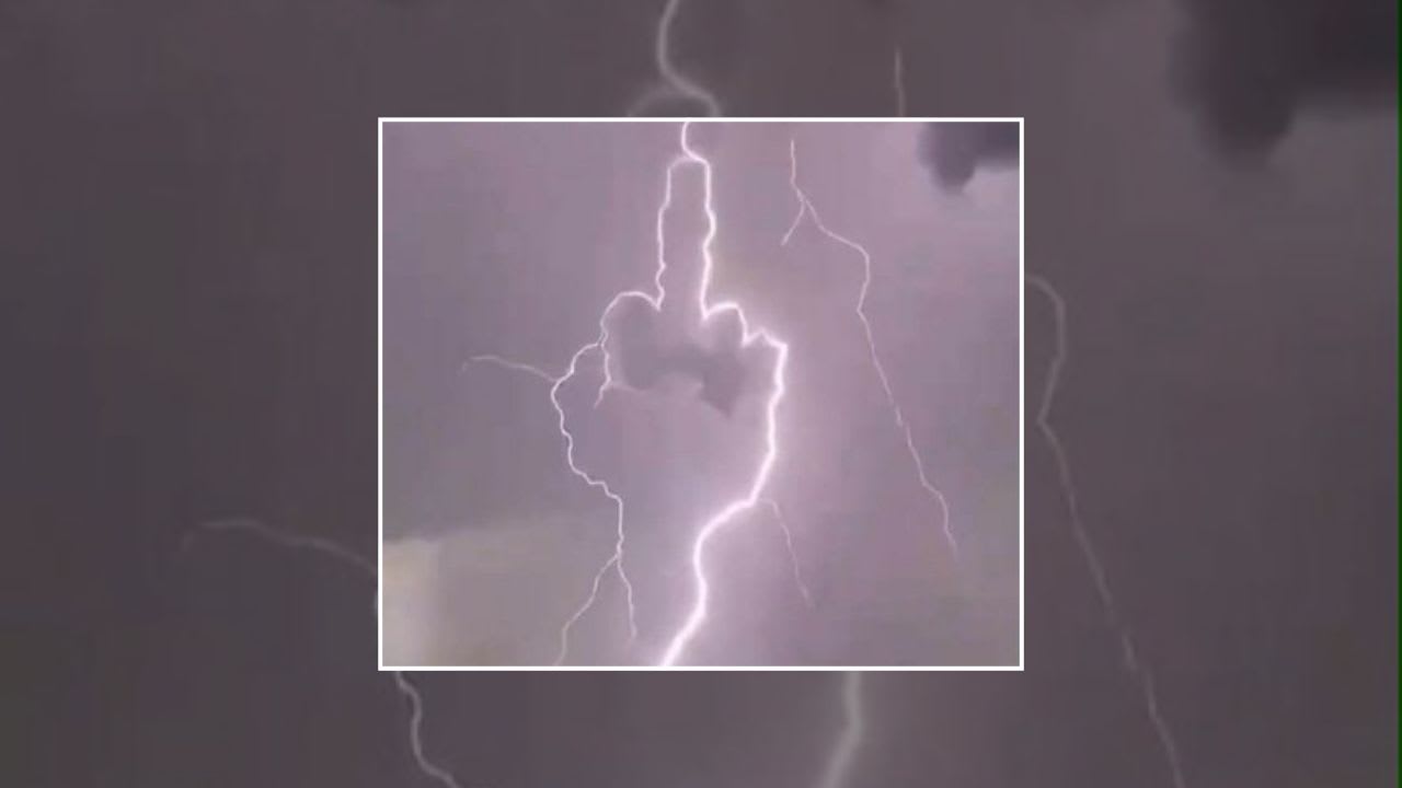 Lightning Strike Forms Shape Resembling a Middle Finger During Storm