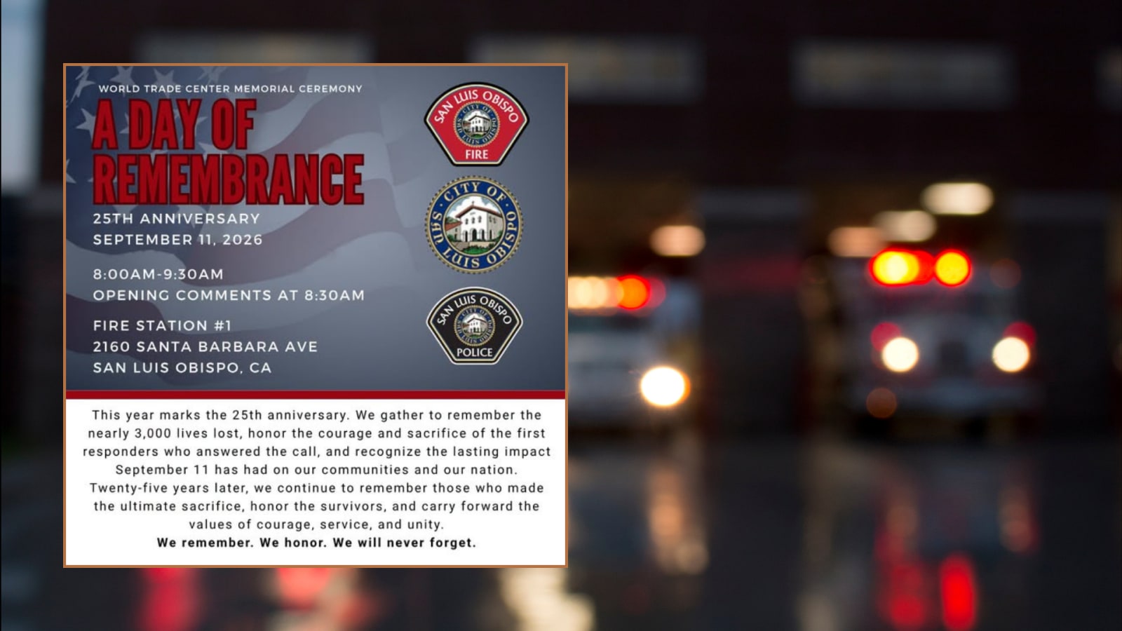 San Luis Obispo Fire Department Marks 25 Years Since 9/11 with 403 White Roses