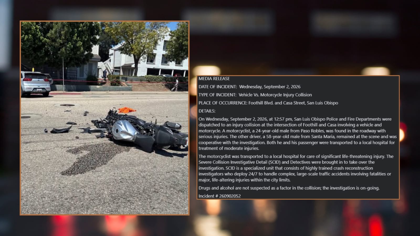 Paso Robles Motorcyclist Critically Injured in High-Impact Crash Near Cal Poly Campus