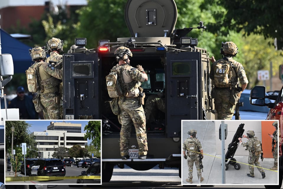 A man with a bomb vest is holding people captive inside a Bakersfield bank