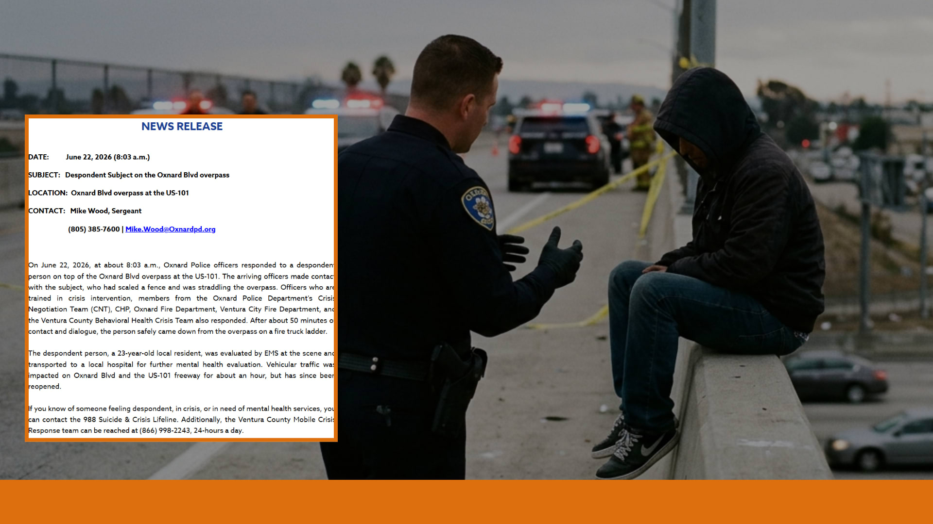 Oxnard police safely talk 23-year-old man down from freeway overpass after 50-minute standoff