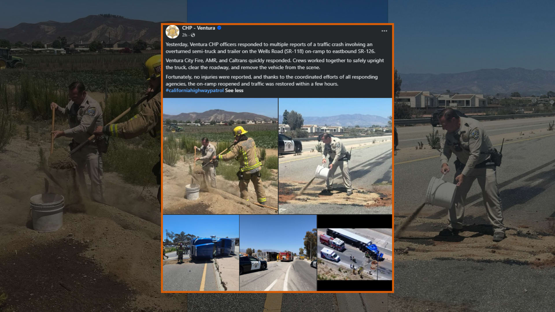 Overturned Semi-Truck Cleared From Ventura On-Ramp With No Injuries Reported
