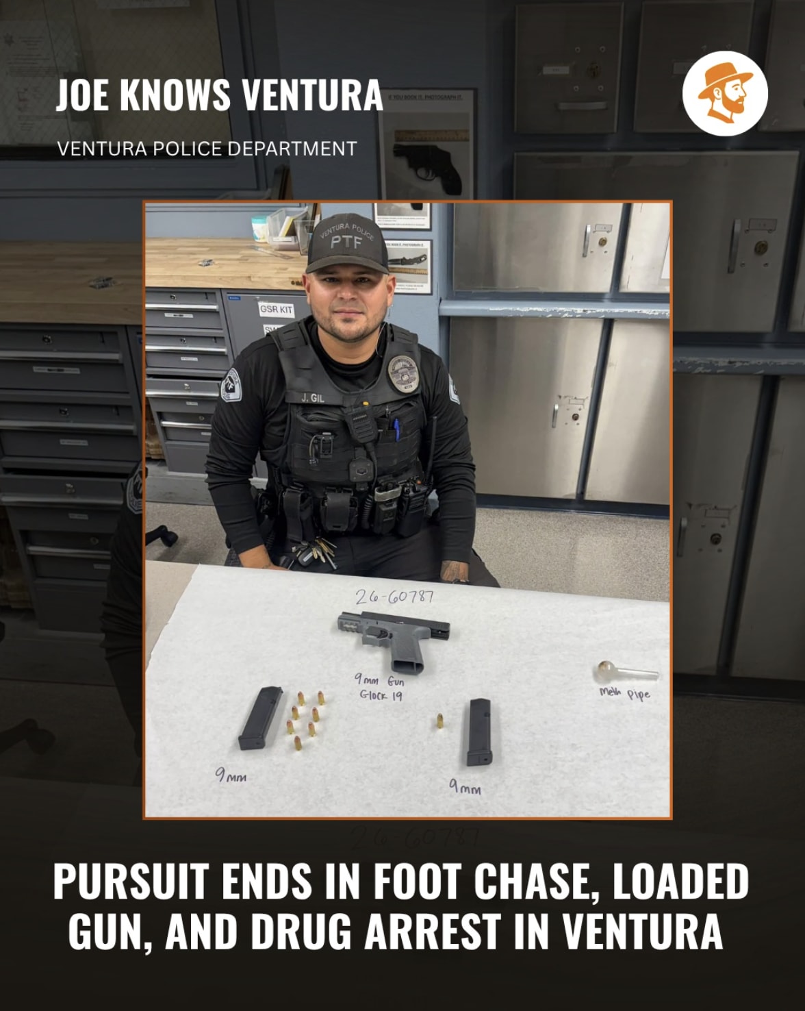 ventura patrol officer tackles fleeing suspect armed with loaded 9mm handgun and meth after vehicle and foot pursuit