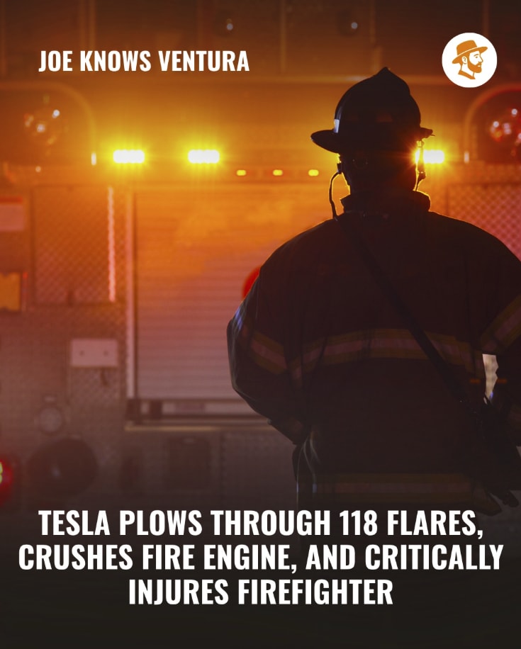 ventura county firefighter seriously injured after tesla driver smashes through 118 freeway blockade in simi valley