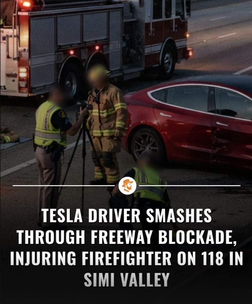 ventura county firefighter seriously injured after tesla driver smashes through 118 freeway blockade in simi valley