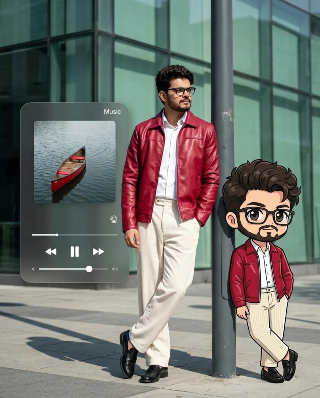 Viral Apple Music Chibi Clone Streetwear Portrait – man in a leather jacket in a city street, AI image made with ChatGPT