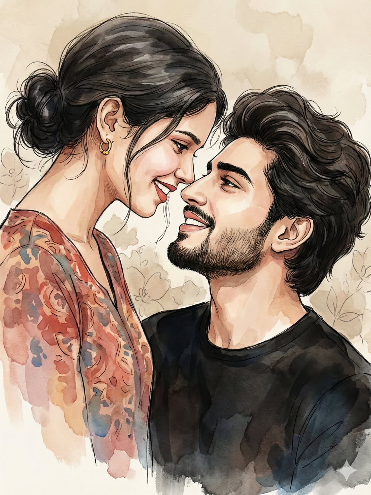 Romantic Watercolor Couple Illustration – couple, AI image made with Nano Banana Pro