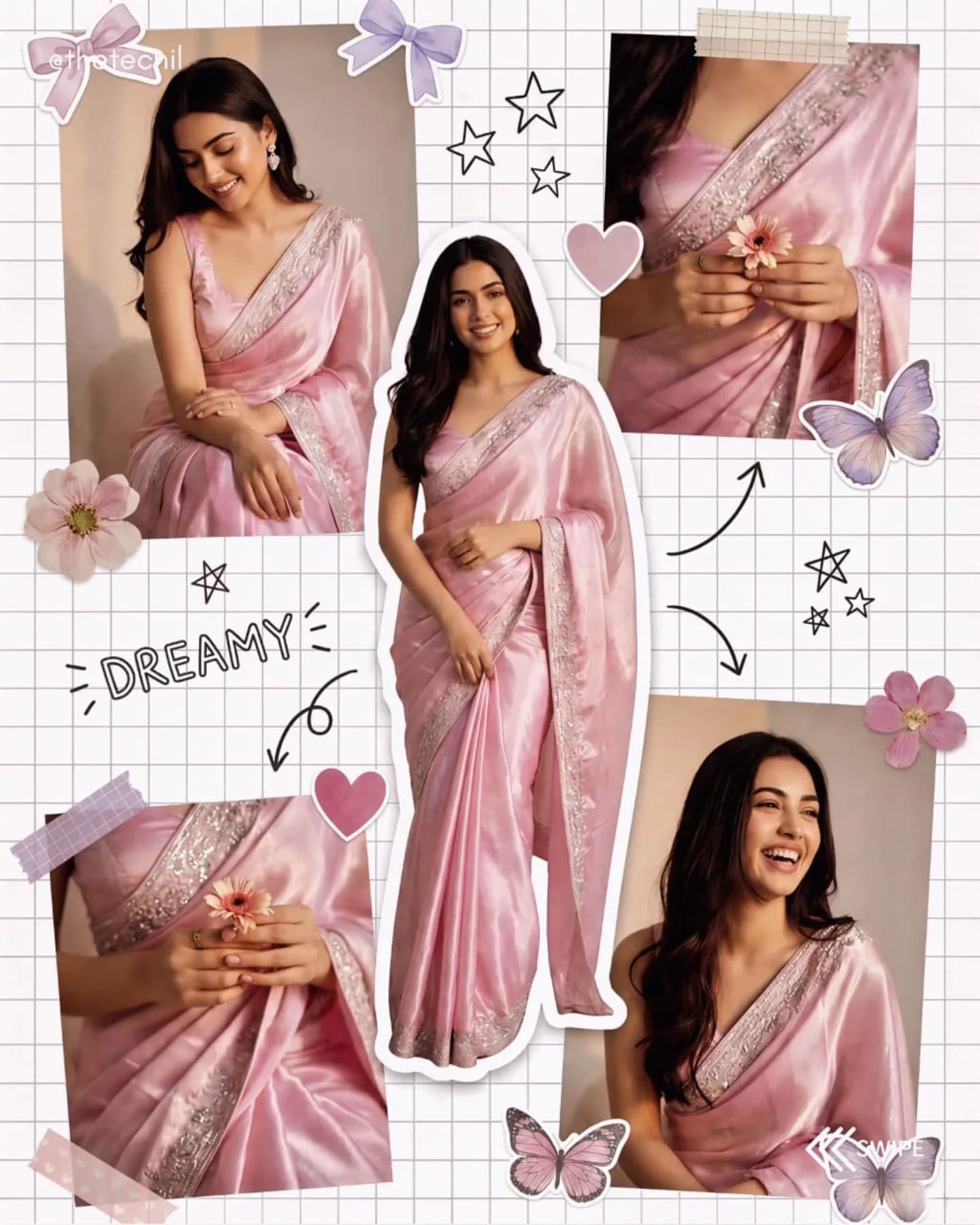 Dreamy Scrapbook Saree Collage Edit – woman in a saree, AI image made with Nano Banana Pro