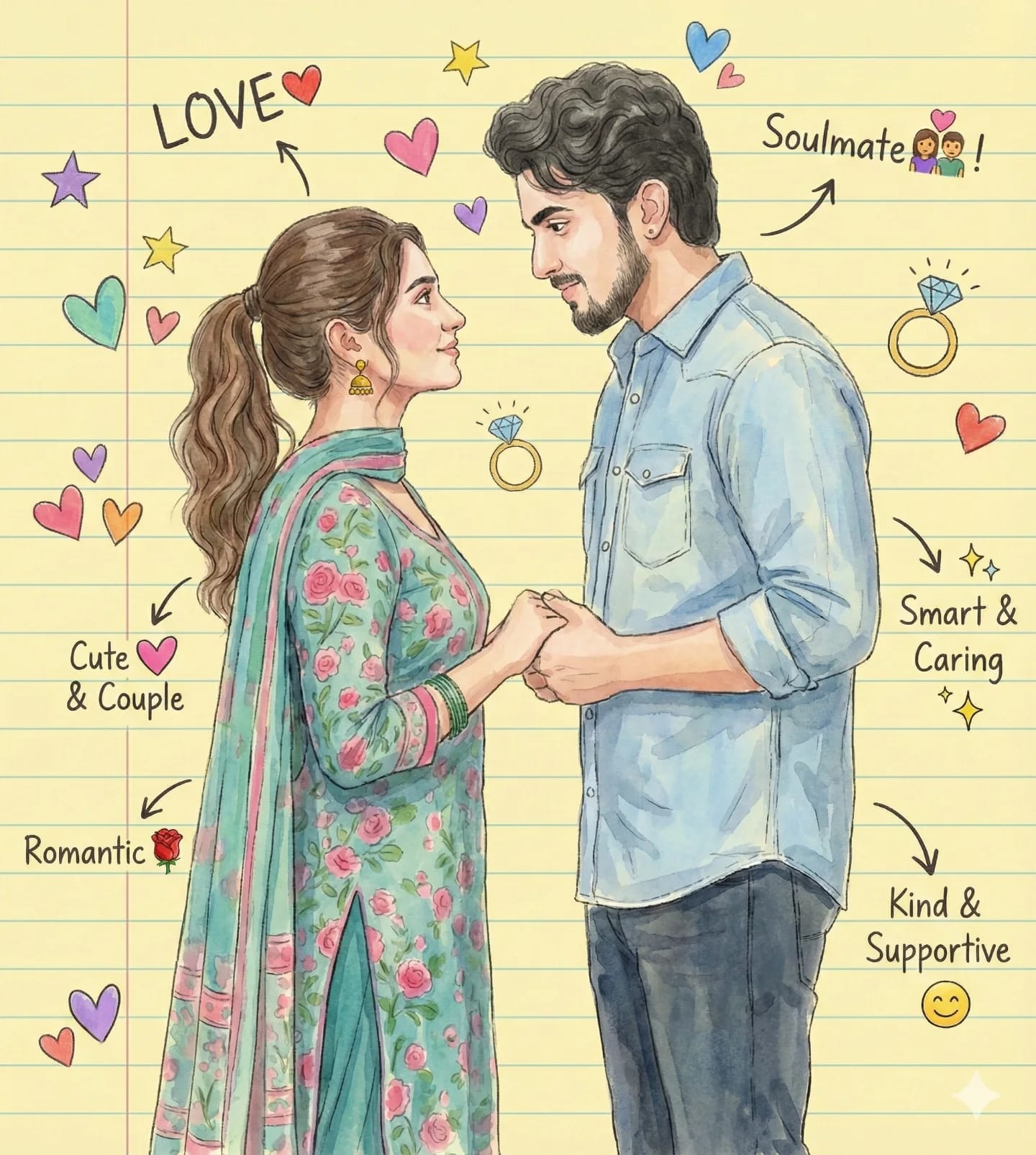 Indian Couple Notebook Sketch – couple, AI image made with Nano Banana Pro