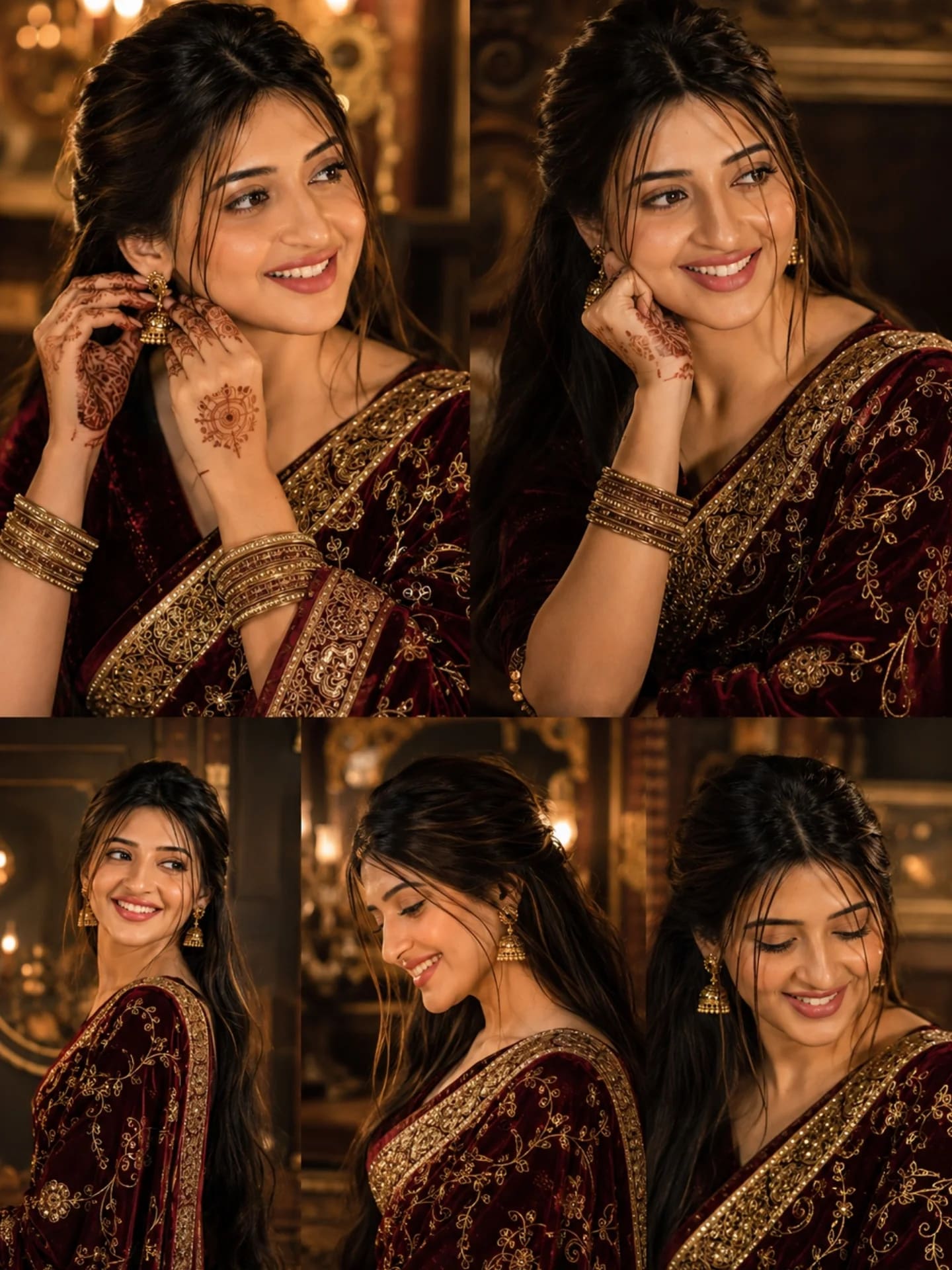 Royal Maroon Saree Indian Portrait – woman in a saree in an open field, AI image made with Nano Banana Pro