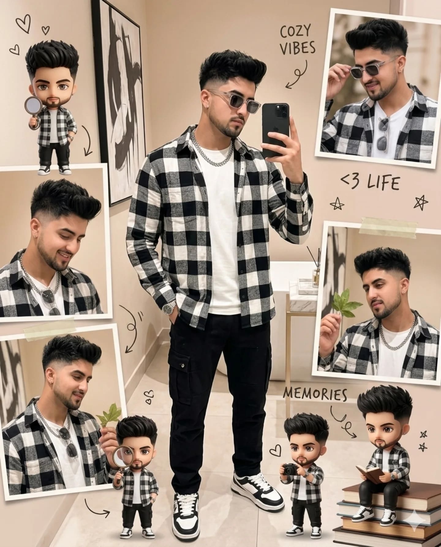 Luxury Men’s Scrapbook Influencer Collage – man in a t-shirt, AI image made with ChatGPT