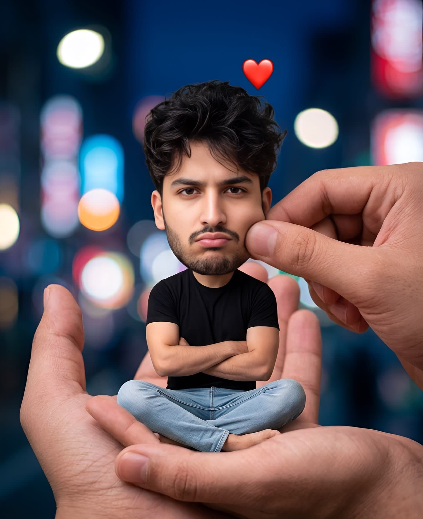 Tiny Chibi Miniature Hand Portrait – in an open field, AI image made with ChatGPT