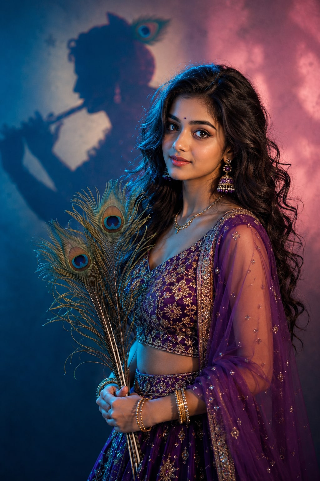 Krishna Shadow Lehenga Indian Portrait – woman in a lehenga in a photo studio, AI image made with Nano Banana Pro