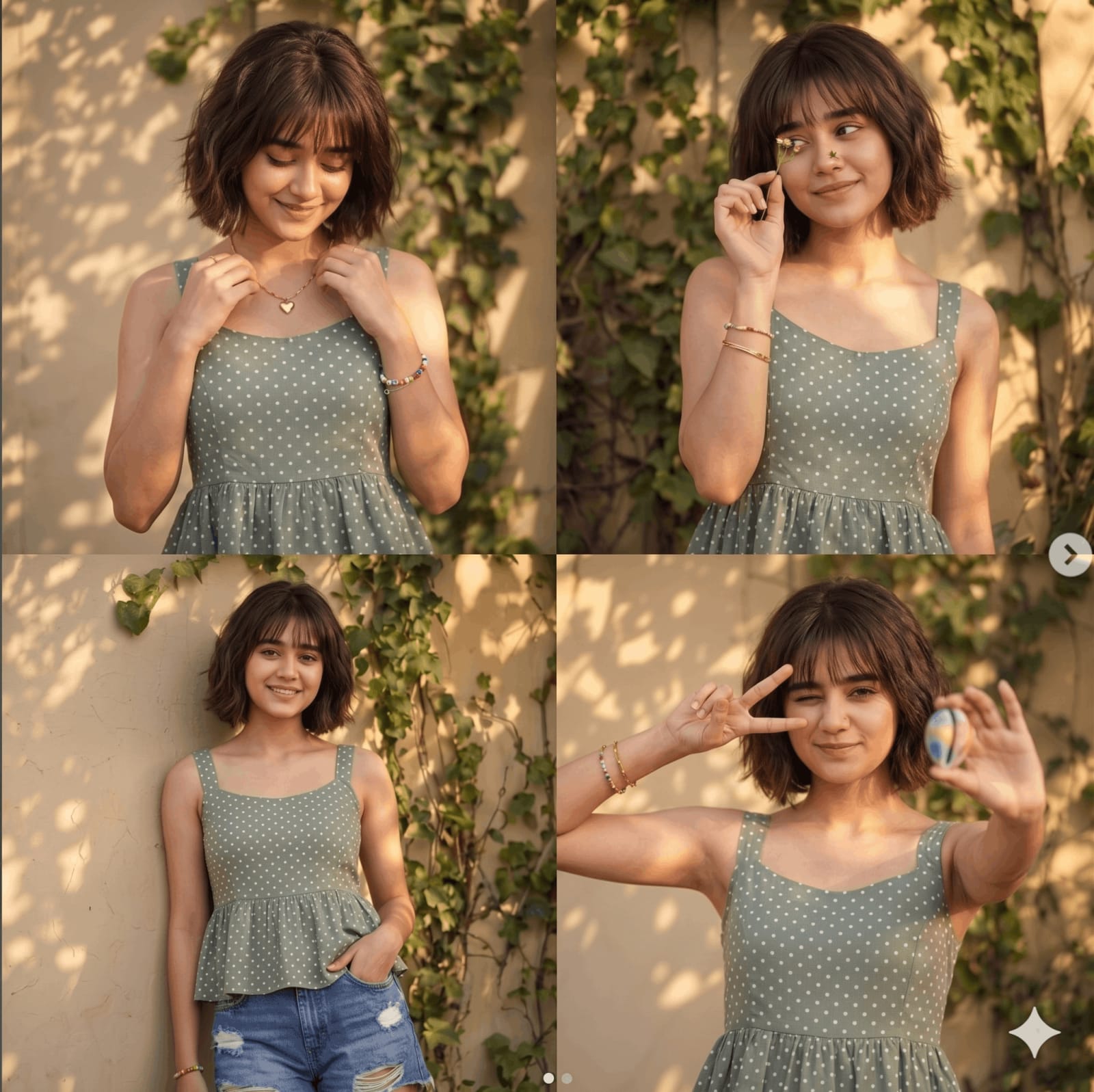 2x2 Garden Ivy Wall Collage – woman in denim in a garden, AI image made with ChatGPT
