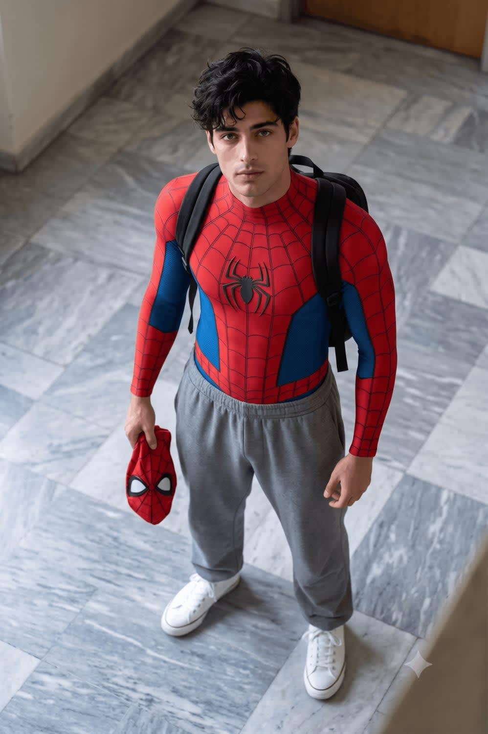 Dusk Rooftop Web-Slinger Superhero Portrait – man in a rooftop, AI image made with Nano Banana Pro