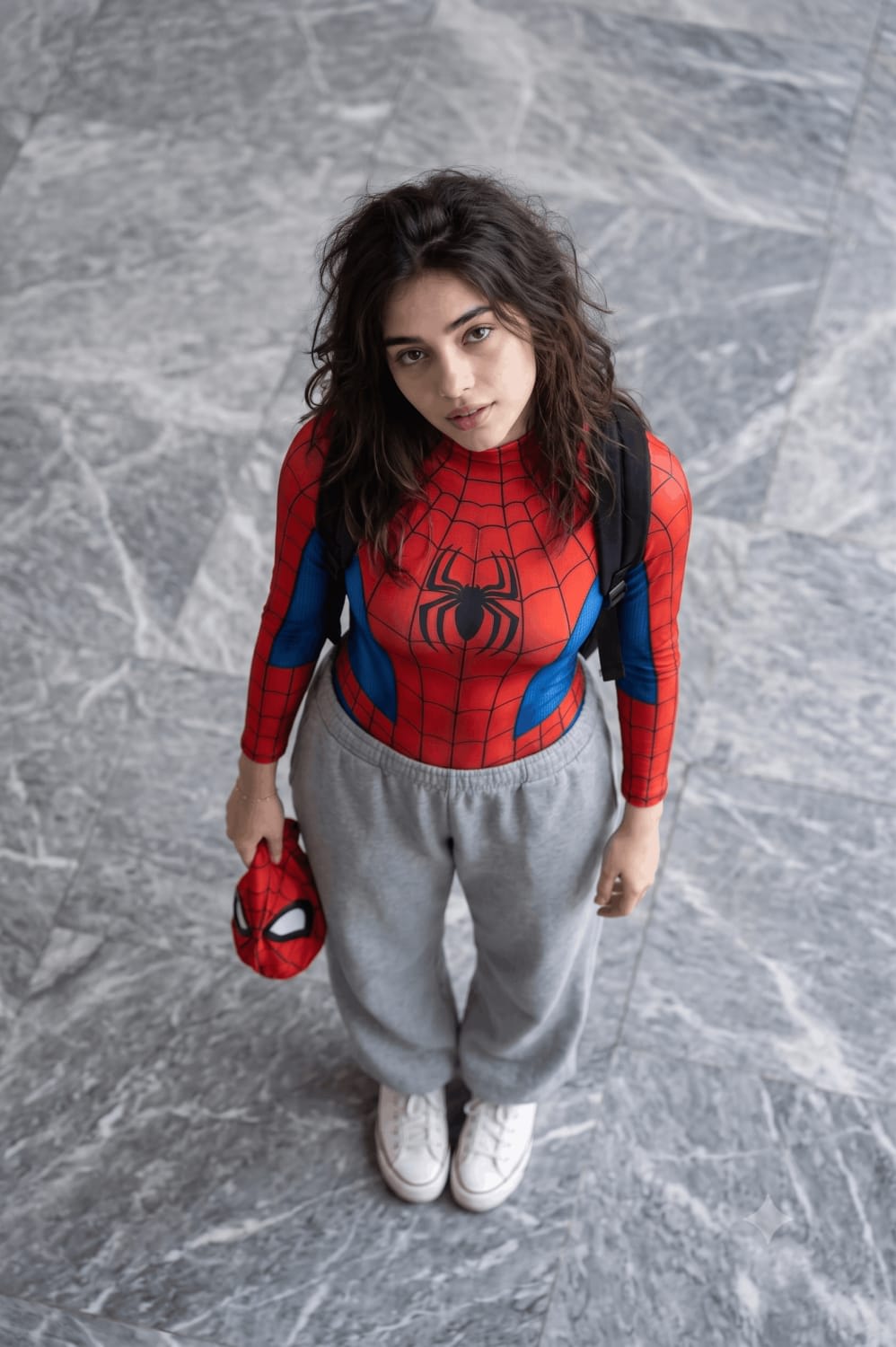 Neon Rain Web-Slinger Superhero Portrait – woman in a rainy street, AI image made with Nano Banana Pro