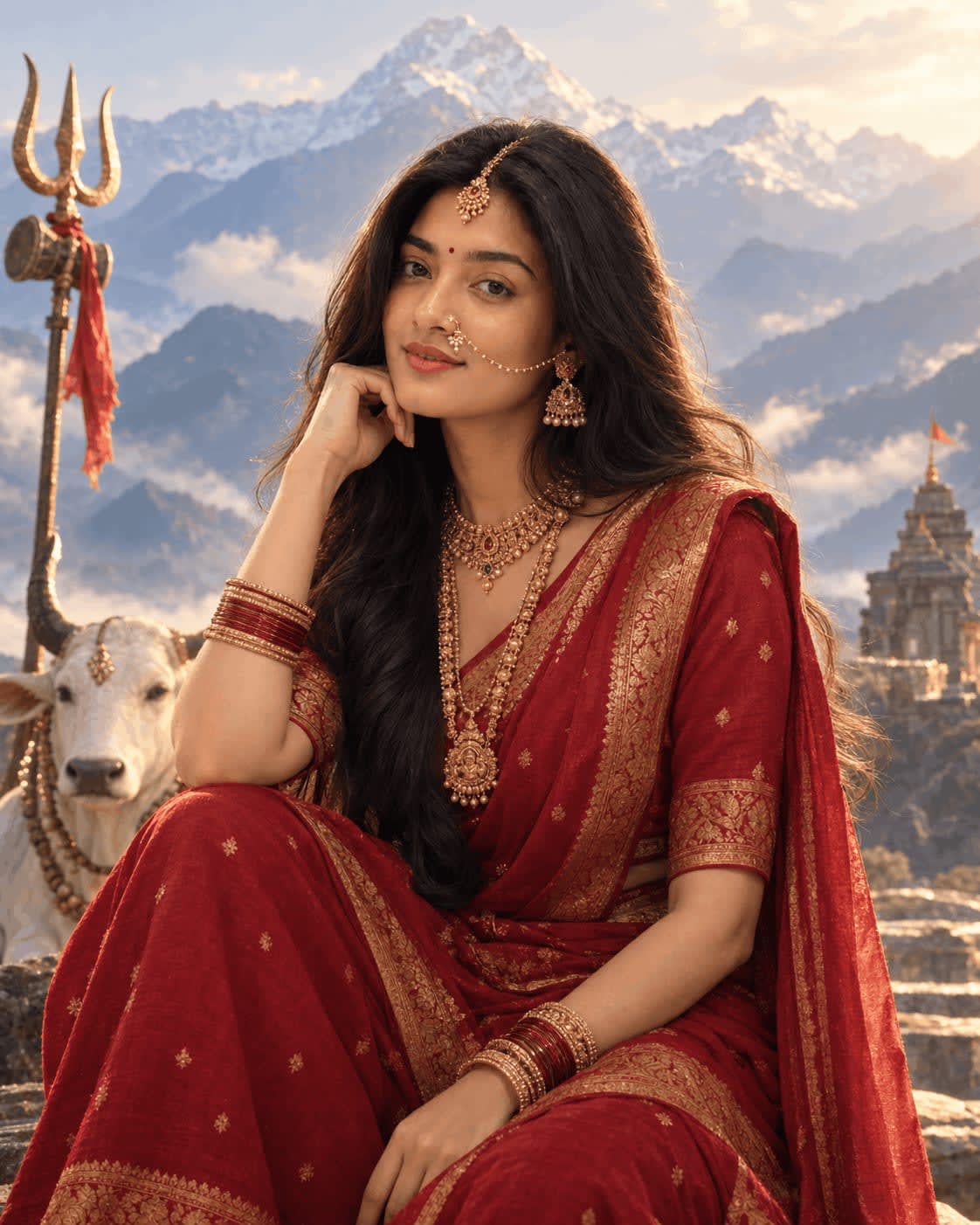 Maa Parvati Himalayan Saree Portrait – in the mountains, AI image made with ChatGPT