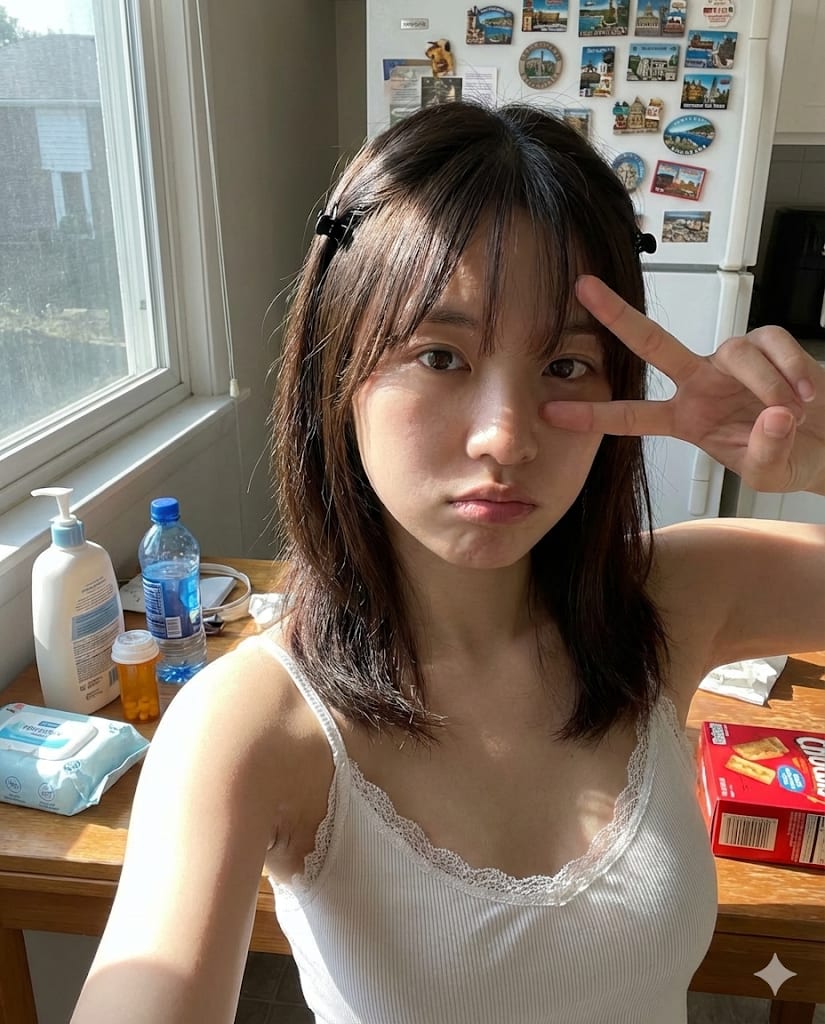 Ultra-Photorealistic Candid Smartphone Selfie – woman in a kitchen, AI image made with Nano Banana Pro