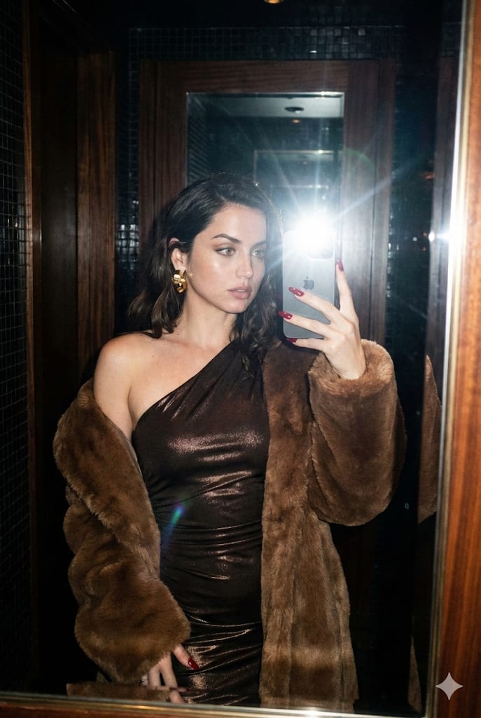 Ana De Armas Mirror Selfie – woman in a dress, AI image made with Nano Banana Pro