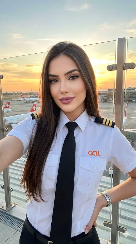 Photorealistic Female Pilot Selfie – woman in an open field, AI image made with Nano Banana Pro