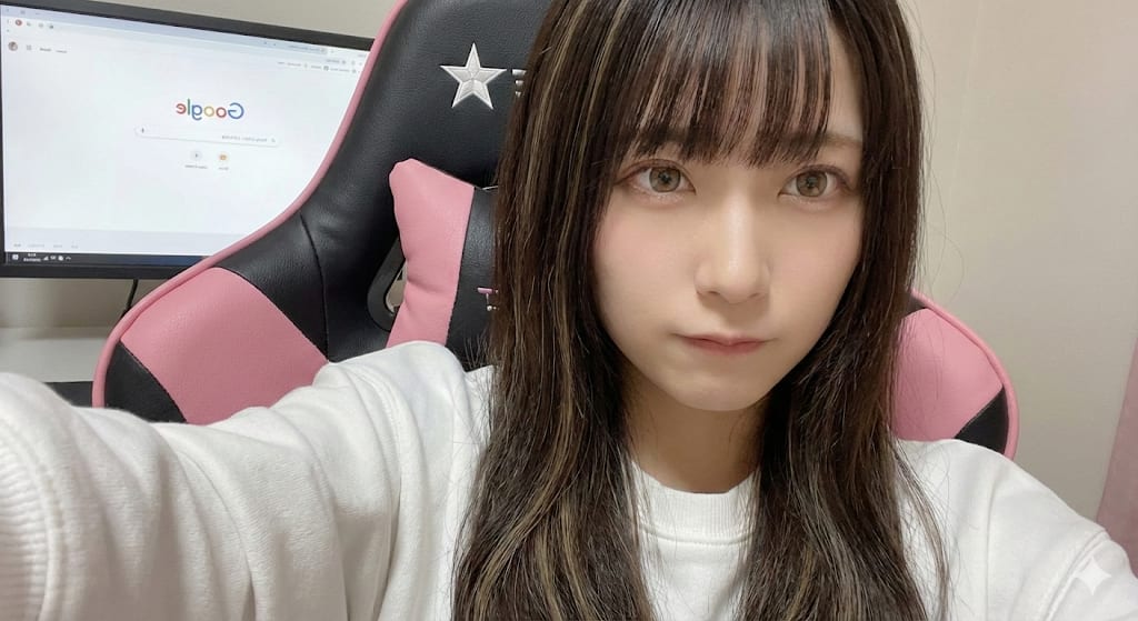 Otaku Desk Gaming Room Lifestyle Selfie – woman, AI image made with Nano Banana Pro