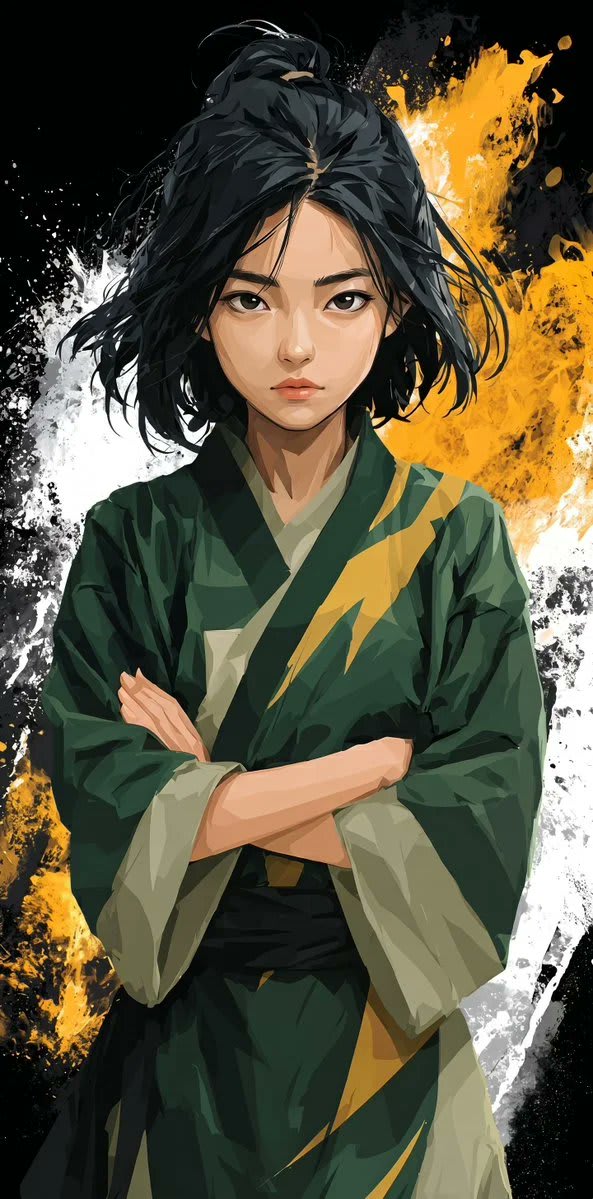 Stylized Martial Arts Anime Girl – woman in a kimono in a forest, AI image made with Nano Banana Pro