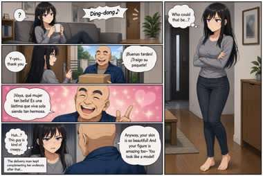 Manga Delivery Man Encounter, AI image made with Nano Banana Pro