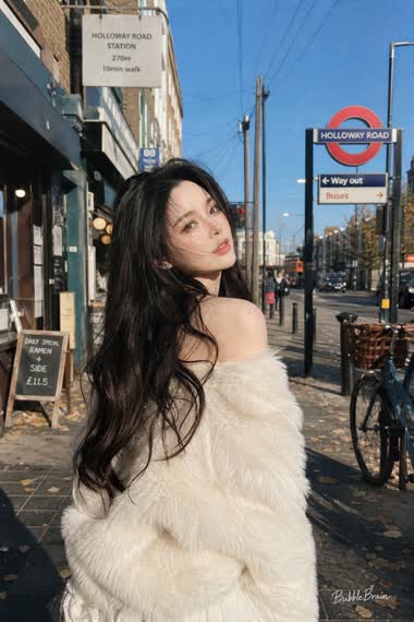 Urban Film Street Portrait – woman in a jacket in a city street, AI image made with Nano Banana Pro