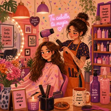 Cozy Hair Salon Illustration – woman, AI image made with Nano Banana Pro