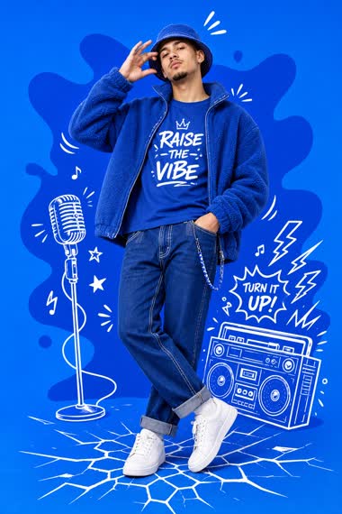 Streetwear Doodle Portrait – in a photo studio, AI image made with Nano Banana Pro