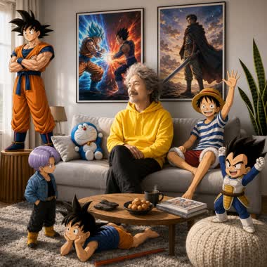 Anime Living Room Mashup – man in a hoodie, AI image made with Nano Banana Pro