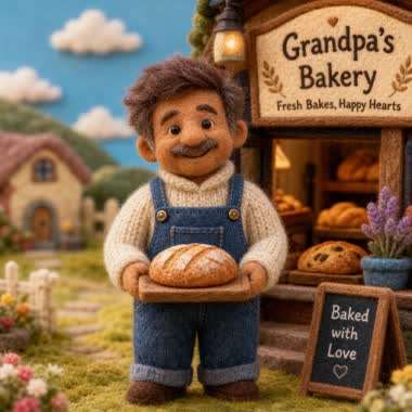 Felt Doll Character Portrait – in an open field, AI image made with Nano Banana Pro