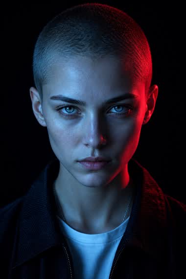 Neon Split-Light Cinematic Portrait – in a photo studio, AI image made with Nano Banana Pro