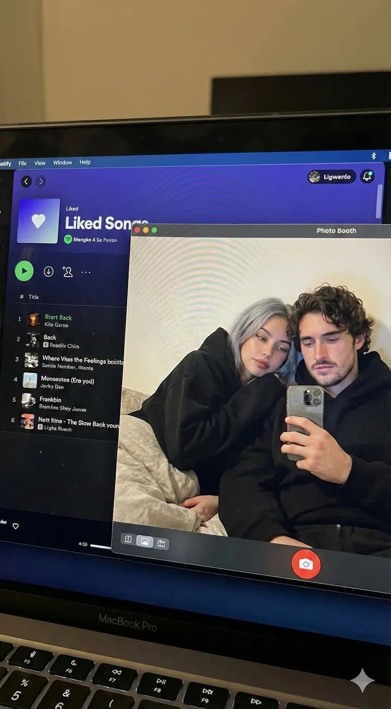 MacBook Photo Booth Couple – couple in a bedroom, AI image made with Nano Banana Pro
