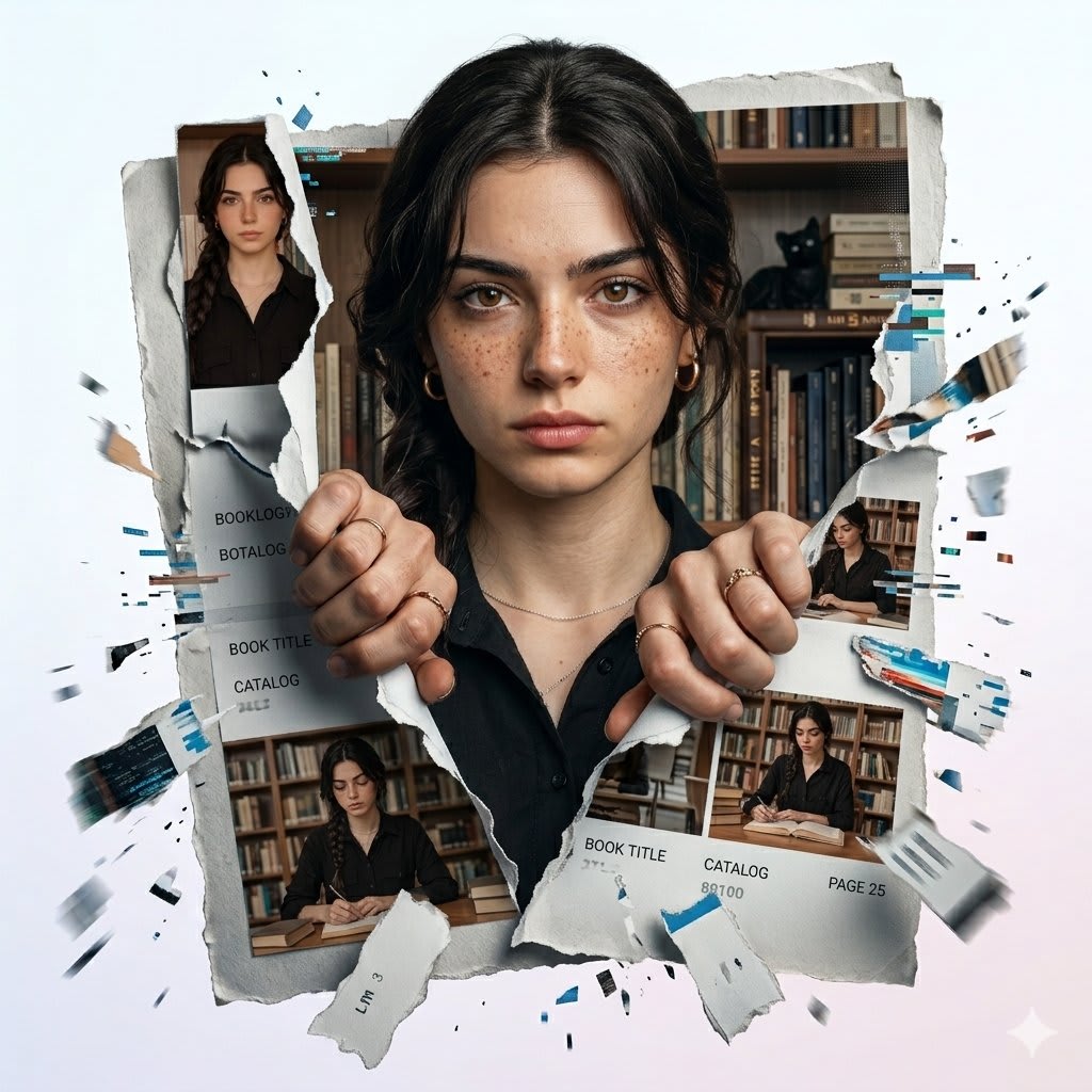 Digital Tear: Girl Ripping Telegram Profile – woman in an open field, AI image made with Nano Banana Pro