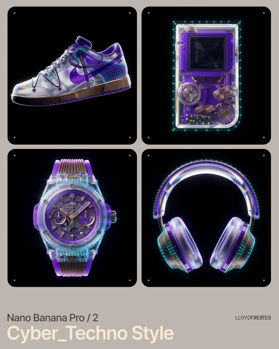 Cyber-Techno Product Shot in Void with Prismatic Effects – in a photo studio, AI image made with Nano Banana Pro